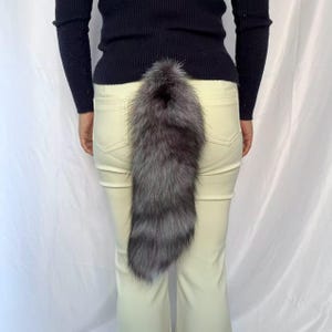 17" Fox Tails, Ethical Taxidermy Therian Tail cosplay: Gray Black, Clip On, Keychain, Real Tails