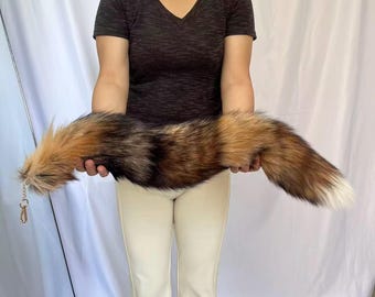 Code di volpe da 26", coda di Therian tassidermica etica per cosplay: marrone, clip-on, portachiavi, code vere