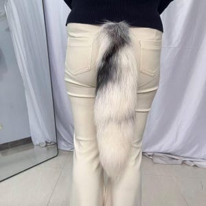 18" Fox Tails, Ethical Taxidermy Therian Tail cosplay: White Gray, Clip On, Keychain, Real Tails