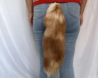 Super Big Fluffy Golden Fox Tail: Cosplay Keychain, Decorative Tails (17-18&quot;)
