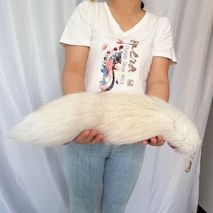 Rabo de raposa natural fofo de 18&quot;: loiro claro, fantasia de cosplay de Halloween, chaveiro e pingentes para bolsa