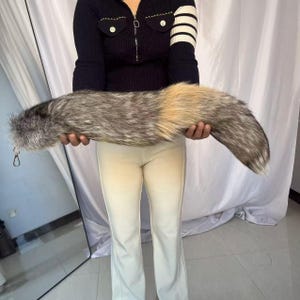 26" Fox Tails, Ethical Taxidermy Therian Tail cosplay: Gray Gold, Clip On, Keychain, Real Tails