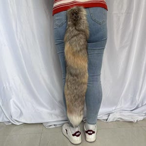 26" Fluffy Long Fox Tails Natural Fox Tails Brown Ombre Cosplay Fox Tails Cosplay Tails Decorative Tails with Keychain