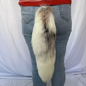 Fox Tails 18&quot; Natural Fox Tails White and Gray Fox Tails Cosplay Fox Tails Cosplay Tails Decorative Tails with Keychain