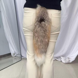18" Fox Tails, Ethical Taxidermy Therian Tail cosplay: Gray Gold, Clip On, Keychain, Real Tails