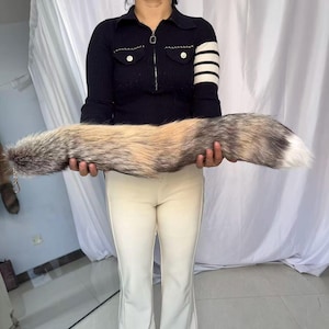 27" Fox Tails, Ethical Taxidermy Therian Tail cosplay: Gold Gray, Clip On, Keychain, Real Tails