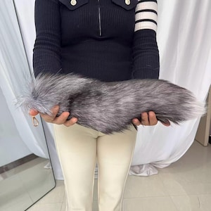17" Fox Tails, Ethical Taxidermy Therian Tail cosplay: Gray, Clip On, Keychain, Real Tails