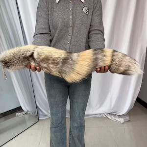 Colas de zorro de 66 cm, taxidermia ética, cosplay de cola de Therian: gris dorado, con clip, llavero, colas reales