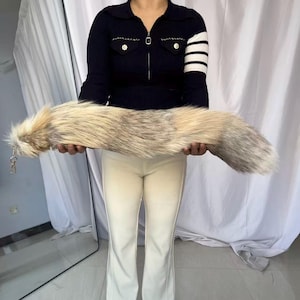 27" Fox Tails, Ethical Taxidermy Therian Tail cosplay: Gold Gray, Clip On, Keychain, Real Tails