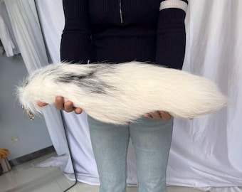 19" Fox Tails, Ethical Taxidermy Therian Tail cosplay: Gray White, Clip On, Keychain, Real Tails