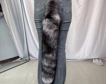 27" Fox Tails, Ethical Taxidermy Therian Tail cosplay: Gray, Clip On, Keychain, Real Tails