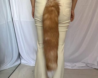 26" Fox Tails, Ethical Taxidermy Therian Tail cosplay: Gold White, Clip On, Keychain, Real Tails