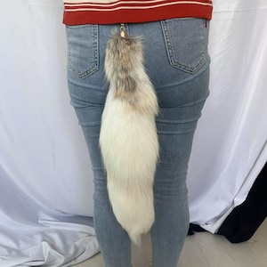 Fluffy Fox Tails 18&quot; Natural Fox Tails White and Gray Ombre Cosplay Fox Tails Cosplay Tails Decorative Tails with Keychain