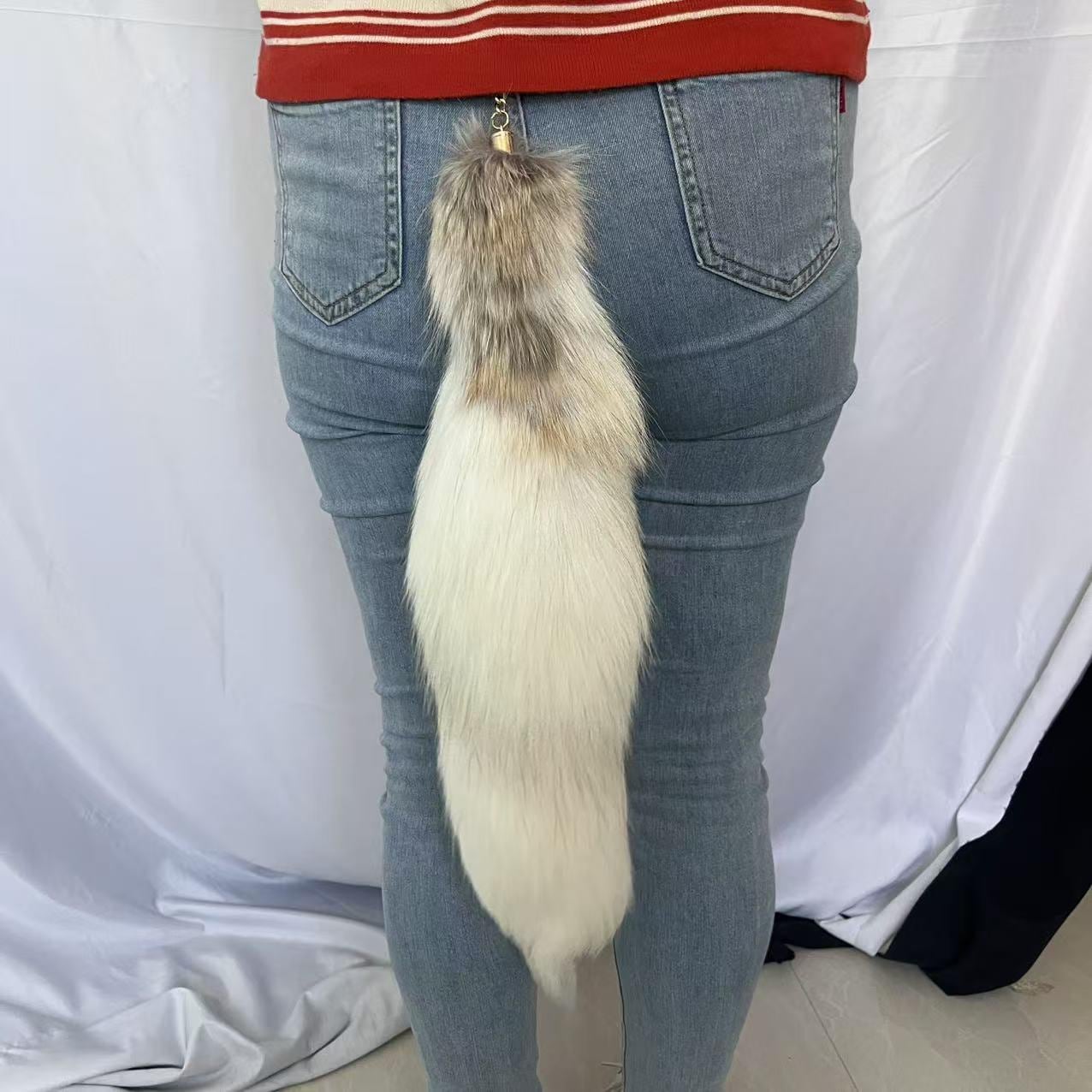 特大 アークティックマーブルフォックス ファーテール 狐毛皮尻尾