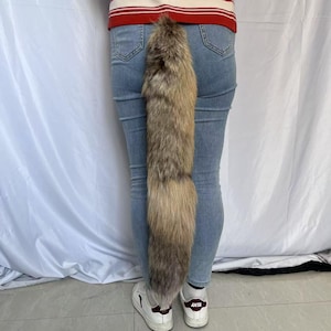 Rabo de raposa natural super longo de 26&quot; para cosplay: acessórios de cosplay de Halloween cinza, chaveiros e pingentes para bolsa