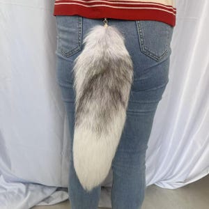 17“ Natural Cosplay Fox Tail: Gray & White, Cosplay Costume, Keychain Bag Charms