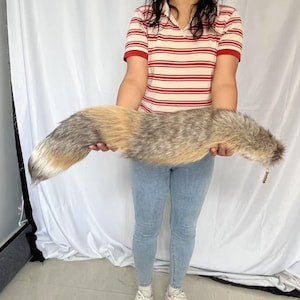 26&quot; to 28&quot; Fluffy Long Fox Tails Natural Fox Tails Gray Ombre Cosplay Fox Tails Cosplay Tails Decorative Tails with Keychain