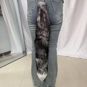 27“ to 28" Fox Tails, Ethical Taxidermy Therian Tail cosplay: Black Gray, Clip On, Keychain, Real Tails