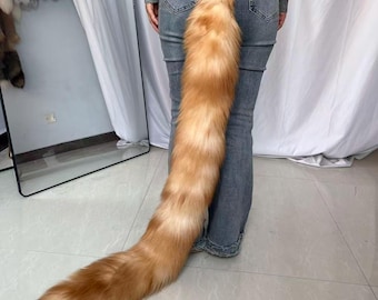 Colas de zorro de 114 cm, taxidermia ética, cosplay de cola de Therian: doradas, con clip, llavero, colas reales