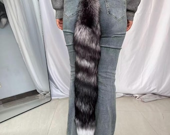 28" Fox Tails, ethische taxidermie Therian Tail-cosplay: grijs zwart, clip, sleutelhanger, echte staarten