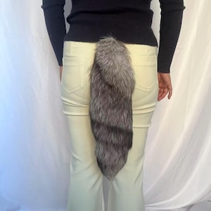 17" Fox Tails, Ethical Taxidermy Therian Tail cosplay: Gray, Clip On, Keychain, Real Tails
