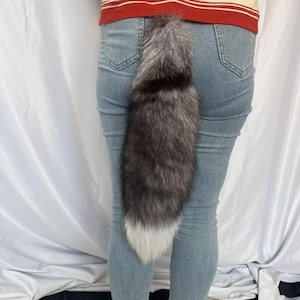BIG Fluffy Fox Tails 18" Natural Fox Tails Gray Cosplay Fox Tails Cosplay Tails Decorative Tails with Keychain