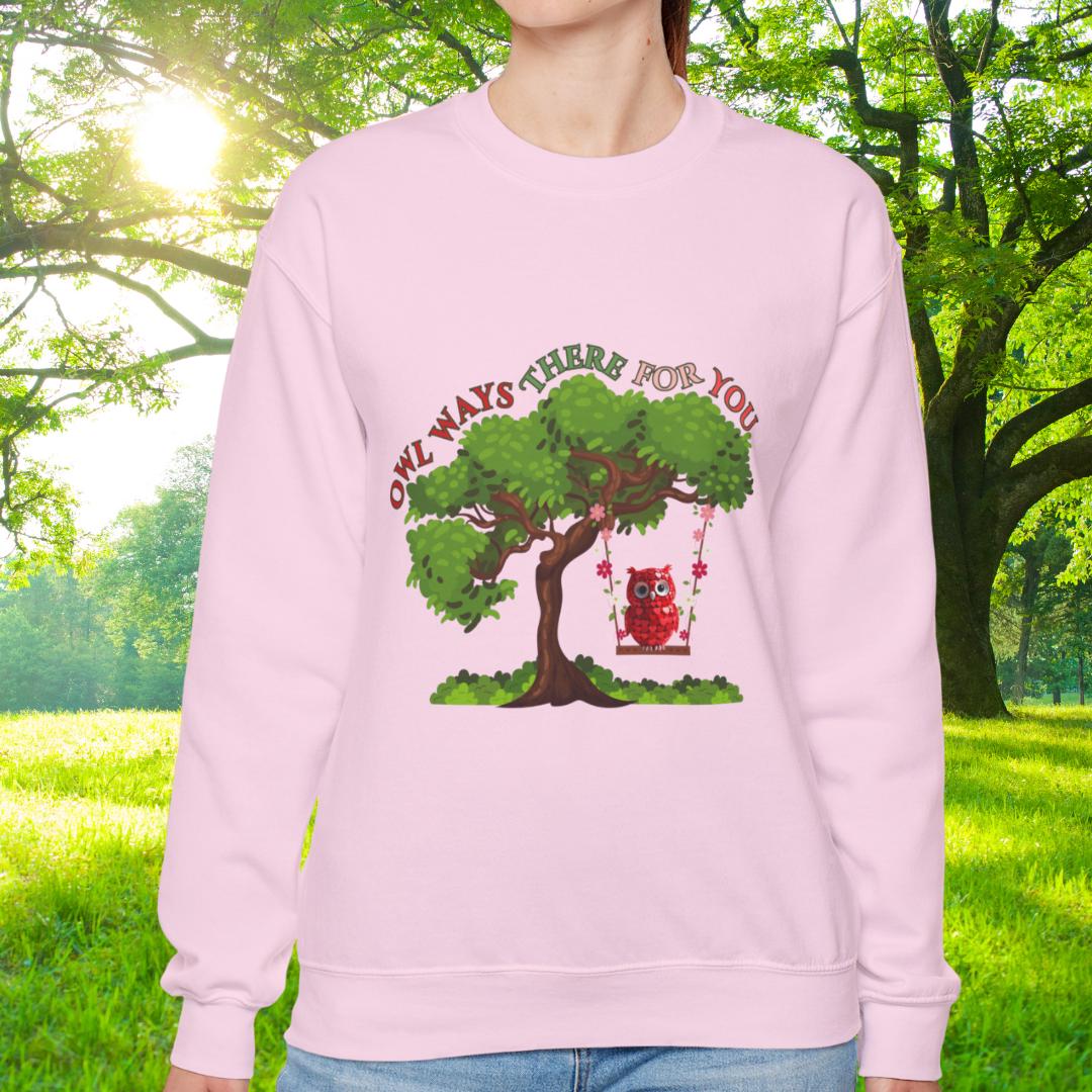 Valentine Red Hearts Owl on Swing Sweatshirt (Owlways There For You)