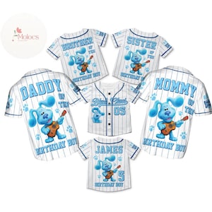 Personalized Blue Clues Birthday Baseball Jersey, Blue Dog Lovers Birthday Girl, Baby Shower Gift Birthday Boy, Blue Clues Family Birthday