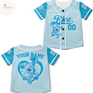 Personalized Blue Clues Baseball Jersey, Blue Dog Lovers Birthday Girl Jersey, Baby Shower Gift Birthday Boy, Blue Clues Family Matching Tee