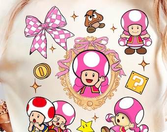 Retro Coquette Bow Mario Toadette Shirt Mario Toadette, Mario Toadette Epic Universe Baby Tee Crop Tank, Mario Kids Shirt, Mario Birthday