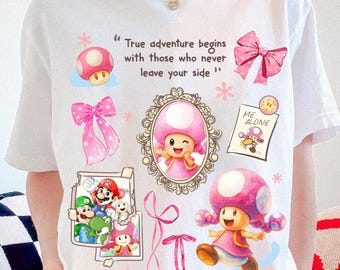 Retro Coquette Bow Mario Toadette Shirt Mario Toadette, Mario Toadette Epic Universe Baby Tee Crop Tank, Mario Kids Shirt, Mario Birthday