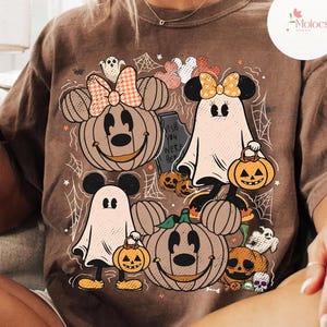 Comfort Colors Retro Mickey Minnie Halloween Couple Shirts, Mickey Ghost Shirt, Minnie Ghost Shirt, Spooky Season Shirt, Disney Halloween