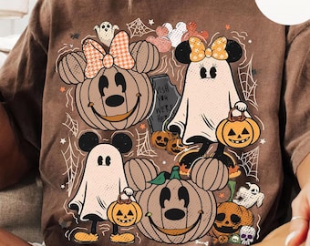 Comfort Colors Retro Mickey Minnie Halloween Couple Shirts, Mickey Ghost Shirt, Minnie Ghost Shirt, Spooky Season Shirt, Disney Halloween