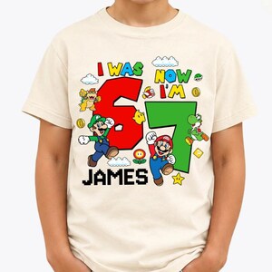 Personalized Super Mario Birthday Shirt, I Was 6 Now I'm 7 Mario Galaxy, Mario Luigi Princess Peach Birthday Girl, Birthday Boy 6 Turning 7 bild 1
