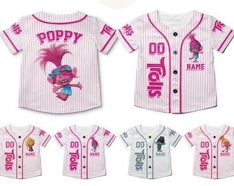 Personalized Trolls Baseball Jersey, Trolls Band Together Princess Queen Poppy Birthday Girl Jersey, Branch Birthday Boy Trolls Family Shirt