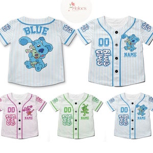 Personalized Blue Clues Baseball Jersey, Blue Dog Lovers Birthday Girl Gifts, Baby Shower Gift Birthday Boy Jersey, Blue Clues Family Shirt