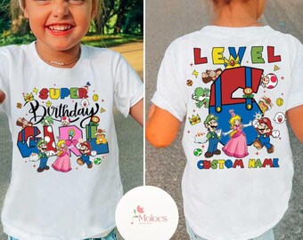 Two-sided Super Mario Birthday Shirt, Mario Luigi Princess Peach Birthday Girl, Birthday Boy Tee, Mario Bros Family Birthday Party Matching