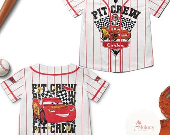 Personalized Two Fast Pit Crew Lightning McQueen Birthday Disney Cars Baseball Jersey, Cars Land Birthday Boy/Girl, Family Birthday Party