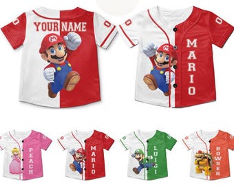 Personalized Super Mario Baseball Jersey, Super Mario Luigi Princess Peach Birthday Girl, Mario Birthday Boy Jersey, Mario Family Matching