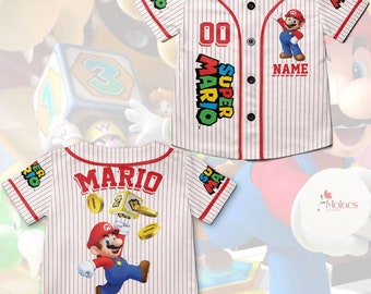 Personalized Super Mario Baseball Jersey, Super Mario Luigi Princess Peach Birthday Girl Jersey, Mario Birthday Boy Gifts Mario Family Shirt
