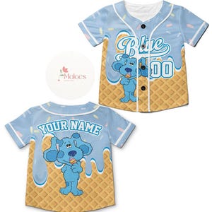 Personalized Blue Clues Ice Cream Drip Baseball Jersey, Blue Dog Lovers Birthday Girl, Baby Shower Gift Birthday Boy, Blue Clues Family Tee