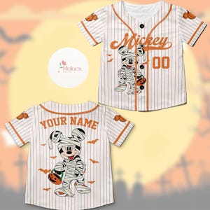 Personalized Disney Halloween Baseball Jersey, Mickey Minnie Stitch Pooh Toy Story Trick or Treat Kids Adult Jersey, Family Halloween Party