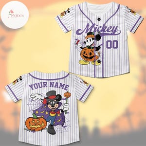 Personalized Disney Halloween Baseball Jersey, Mickey Minnie Stitch Disney Princess Trick or Treat Kids Adult Jersey, Family Halloween Party