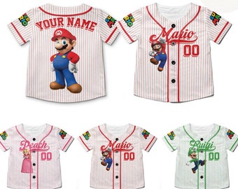Personalized Super Mario Baseball Jersey, Super Mario Luigi Princess Peach Birthday Girl Jersey, Mario Birthday Boy Gift, Mario Family Shirt