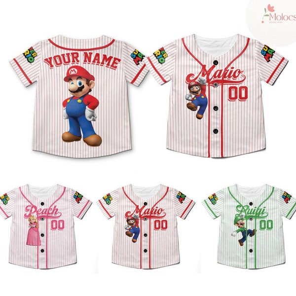 Personalized Super Mario Baseball Jersey, Super Mario Luigi Princess Peach Birthday Girl Jersey, Mario Birthday Boy Gift, Mario Family Shirt