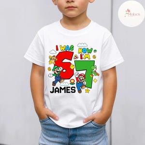Personalized Super Mario Birthday Shirt, I Was 6 Now I'm 7 Mario Galaxy, Mario Luigi Princess Peach Birthday Girl, Birthday Boy 6 Turning 7 bild 5