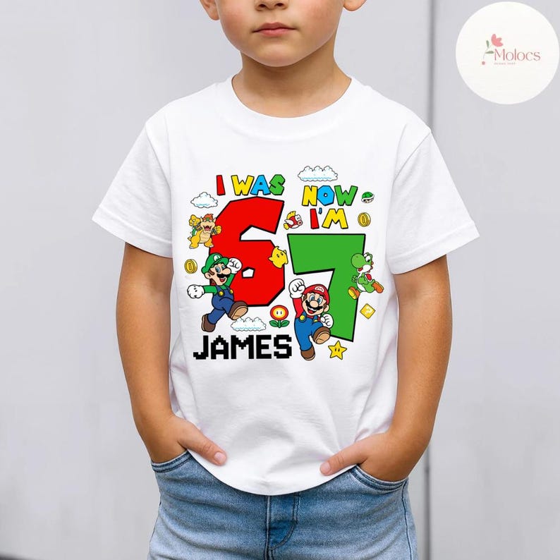 Personalized Super Mario Birthday Shirt, I Was 6 Now I'm 7 Mario Galaxy, Mario Luigi Princess Peach Birthday Girl, Birthday Boy 6 Turning 7 bild 5