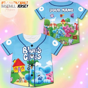 Personalized Blue Clues Baseball Jersey, Blue Dog Lovers Birthday Girl Jersey, Baby Shower Gift, Birthday Boy Gift, Blue Clues Family Shirt