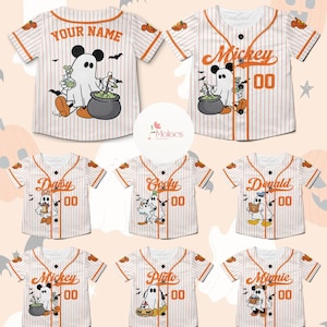 Personalized Disney Halloween Baseball Jersey, Mickey and Friends Ghost Trick or Treat Kids Youth Adult Jersey, Family Halloween Party 2025
