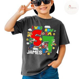Personalized Super Mario Birthday Shirt, I Was 6 Now I'm 7 Mario Galaxy, Mario Luigi Princess Peach Birthday Girl, Birthday Boy 6 Turning 7 bild 2